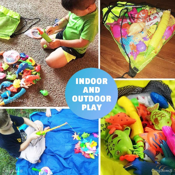 CozyBomB™ Magnetic Fishing Toys Game Set for Kids | Water Table Bathtub Kiddie Pool Party Pole Rod Net, Outdoor Plastic Floating Fish, Toddler