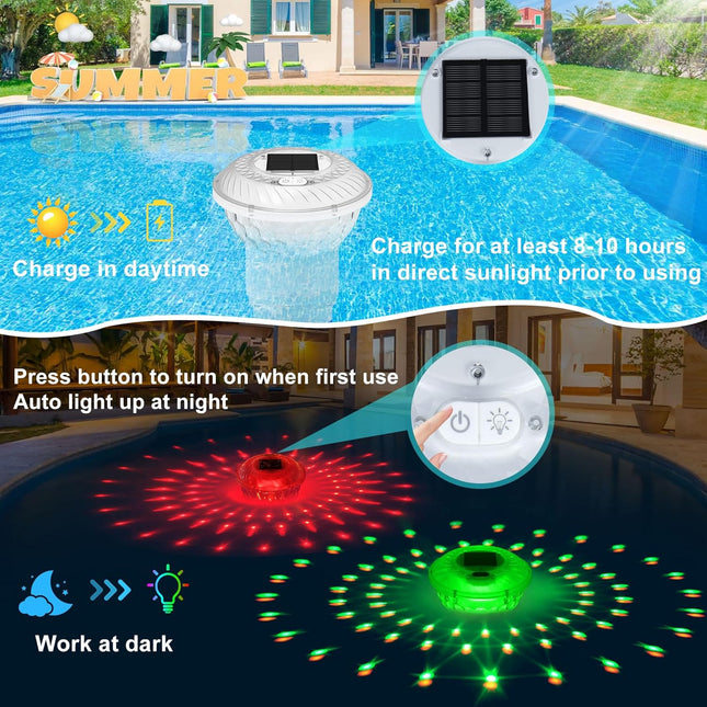 Solar Chlorine Floater with Colorful Light Show, Button Control Pool Chlorines F