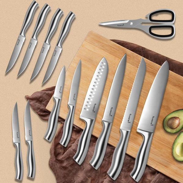 Kuisine Premium Sharp Knife Set,High Carbon Stainless Steel Sharper Blade Ergonomic Non-slip Handle,Kitchen Block Knife Set Chef Knife Block Set