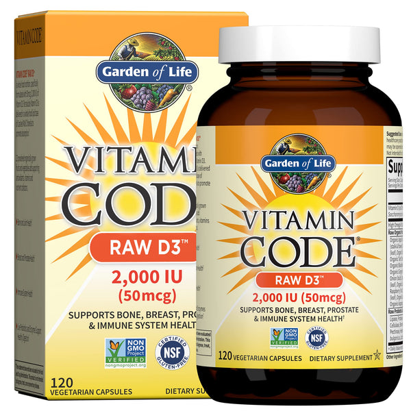 Garden of Life D3 - Vitamin Code Whole Food Raw D3 Vitamin Supplement, 2000 Iu, Dairy and Gluten Free, Vegetarian, 120 Capsules D3 with Organic