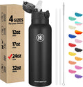 Han'S Bottle Sports Water Bottle - 24 Oz, Straw Lid, Leak Proof, Vacuum Insulated Stainless Steel, Double Walled, Thermo Mug,Black