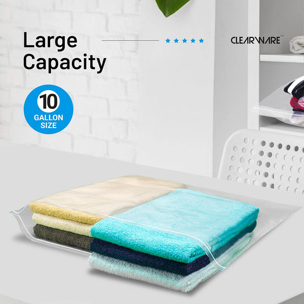 15 Count - Large Storage Bags With Zipper Top, 10 Gallon Size 24" x 24", Extra Large Plastic, For Clothes, Travel, Moving, BPA-Free, Heavy Duty