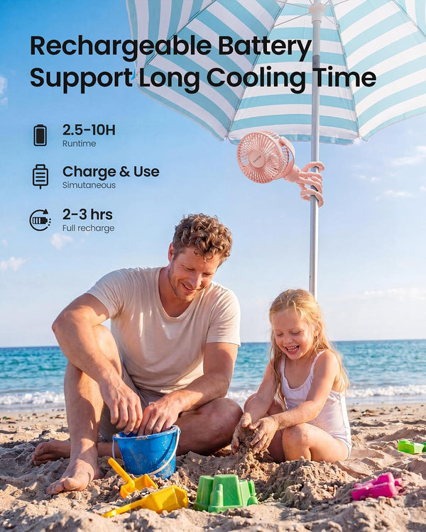 Gaiatop Mini Portable Stroller Fan, Battery Operated Small Clip on Fan, Detachable 3 Speed Rechargeable 360° Rotate Flexible Tripod Handheld Desk