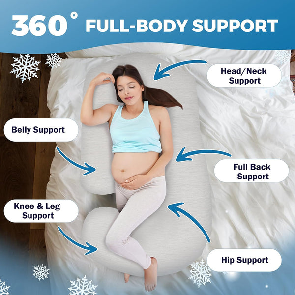 PILLANI Cooling Pregnancy Pillows for Sleeping – 57-Inch Maternity Pillow for Pregnant Women with Removable Washable Cover – Support for Back,