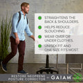 Gaiam Restore Posture Corrector for Women & Men - Back Straightener Adjustable Straps Compact Brace Support for Clavicle, Neck, Shoulder,