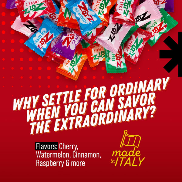 ZOTZ Fizzy Sour Candy Bulk - Retro Italian Hard Candy Individually Wrapped - Classic Nostalgic Fiery Cinnamon Flavor - 46 Pieces Bag for Party
