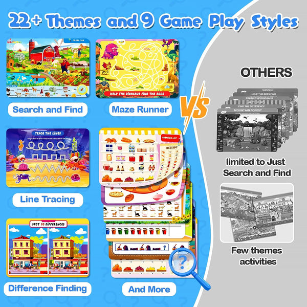 Search and Find Game Books - Flash Cards - Preschool Learning Activities for Kids Age 3-8, Travel Games for or Road Trip Car Airplane, Educational