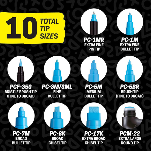 Posca Paint Markers, 5M Medium Acrylic Markers with Reversible Tips, Artist Recommended For Gifts, Fabric, Metal, Glass, Wood and Canvas, Assorted