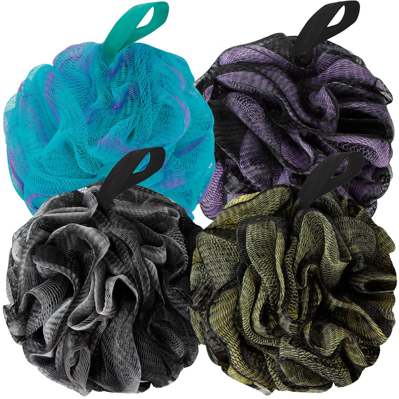 Bath Loofah Shower Sponge Body Back Scrubber Soft Mesh Shower Puffs Exfoliating Loofa for Women & Men Bath Accessories Cleaning Tool (Pack of 4