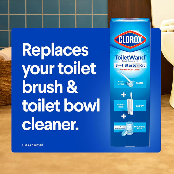 Clorox ToiletWand Toilet Bowl Cleaner- Toilet Brush, Storage Caddy and 16 Disinfecting Refill Heads 16 Count (Pack of 1)
