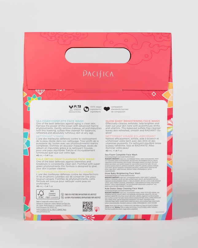 Pacifica Face Wash Set - Preppy Skincare Gift Set Value Kit for Holidays | Brigh