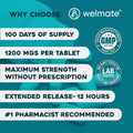 WELMATE Guaifenesin 1200 mg Mucus Relief, Maximum Strength, 100 Count | Extended-Release Expectorant Tablets, 12 Hour Chest Congestion Relief,