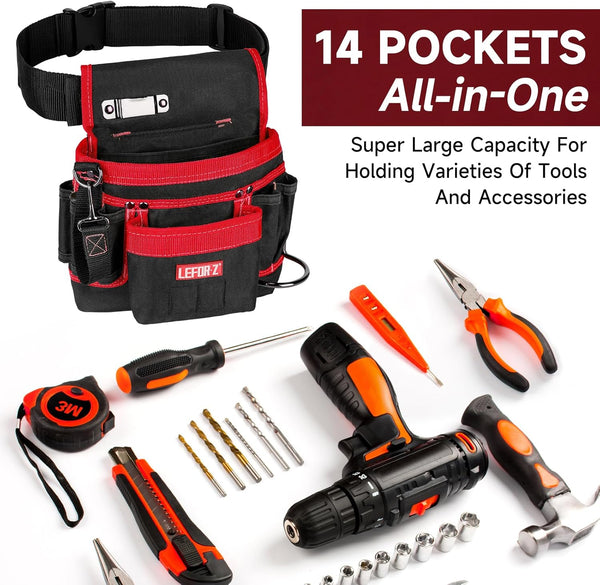 Tool Belt,Magnetic Tool Pouch,14-Pockets Tool Belts for Men,Detachable & Adjustable Tool Pouch Belt for Electrician,Carpenter,Construction,Work