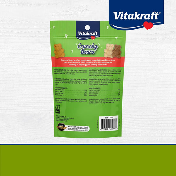 Vitakraft Crunchy Bears Small Animal Treat 4 oz Bag - Made with Real Vegetables - for Rabbits, Guinea Pigs, Gerbils and Hamsters, Healthy, Crunchy