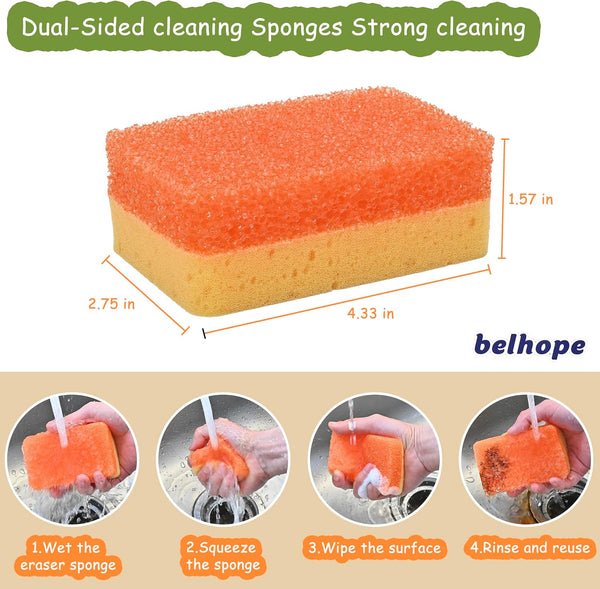 Belhope Scrub Sponges, Dual-Sided Temperature Controlled Scrubber - Scratch-Free Multipurpose Dish Sponges for Kitchen, Bathrooms, and Outdoor Use