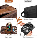 Elviros Toiletry Bag for Men PU Leather Dopp Kit (Large, Dark Brown) | Water-Resistant Travel Organizer for Bathroom Toiletries, Shaving Tools,
