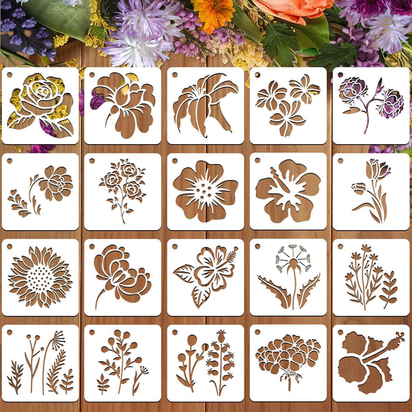 JULMELON Flower Stencils for Wood, 20Pcs Sunflower Painting Stencil Reusable Stencils DIY for Wall Floor Decor Rock Dot Painting Art Projects (3Inch)