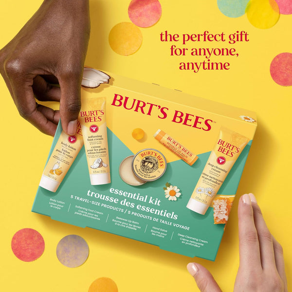 Burt's Bees Mothers Day Gifts Ideas - Essentials Everyday Set, 5 Travel Size Products - Deep Cleansing Cream, Hand Salve, Body Lotion, Foot Cream