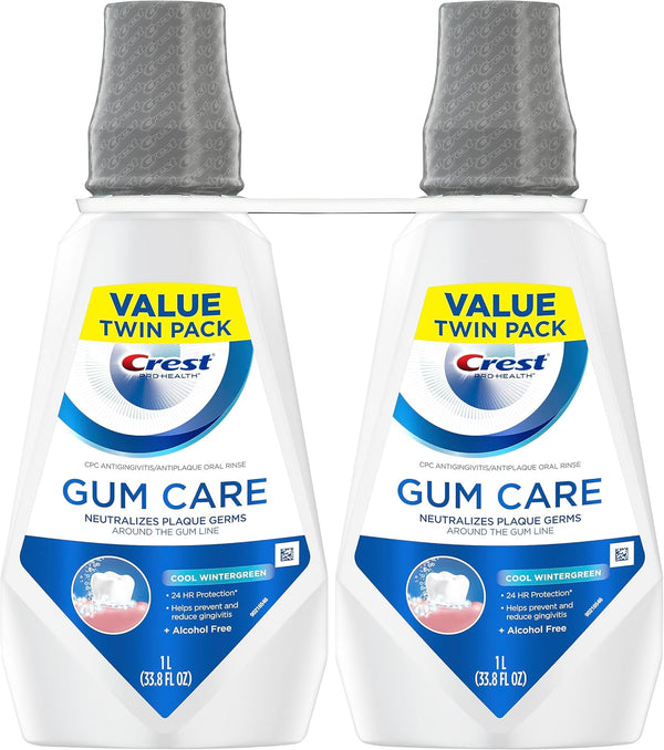 Crest Pro-Health Gum Care Mouthwash, Antibacterial, 1L, 2 Pack, Anti gingivitis, Alcohol Free Mouth Rinse, Bad Breath Treatment, Fluoride Rinse