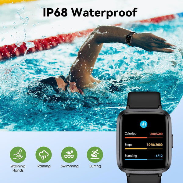 Fitness Tracker Watch with Heart Rate, No App No Phone Required, Pedometer Black