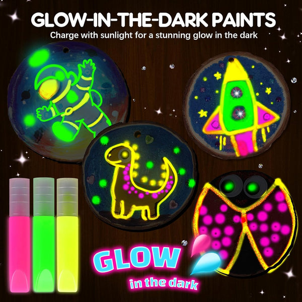 EPUMP Kids Wooden Painting Kit - Glow in the Dark Arts and Crafts Supplies for Girls Boys - Activities for Kids Creative Art Set Birthday Gifts