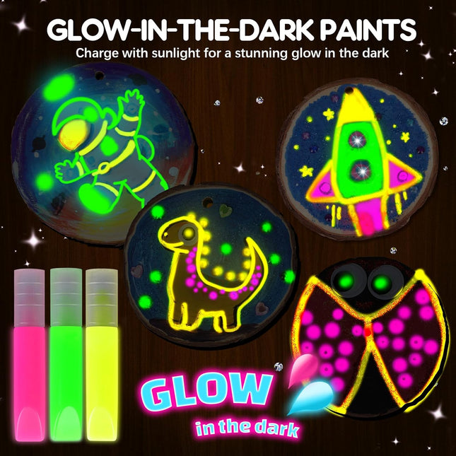 EPUMP Kids Wooden Painting Kit - Glow in the Dark Arts and Crafts Supplies for G