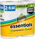 Bounty Essentials Select-A-Size Paper Towels, White, 2 Triple Rolls = 6 Regular Rolls (Packaging May Vary) Triple 2 Rolls ( 162 Sheets)