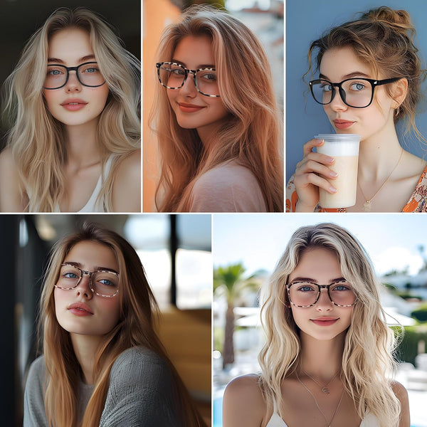 Blue Light Glasses for Woman Men, 99% Blocking Square Frame 5 Pairs | Anti Eyestrain & UV Glare Protection, Computer Blue Light Blocking Glasses