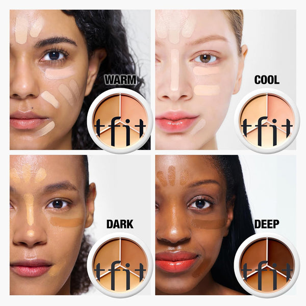 Multi-Use Pot Concealer - Triple Palette | High-Pigmented, Full Coverage & Crease-Proof | Korean Concealer for Dark Circles, Redness & Blemishes