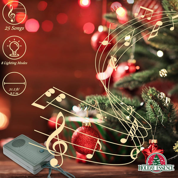 Holiday Essence 140 Red Musical Christmas Lights, Plays 25 Classic Music Songs, 8 Function Chaser, Green Wire, 31.2 Ft Wire Length Indoor String