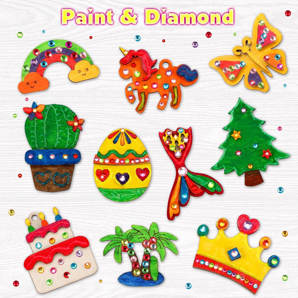 GWAHSA 30Pcs DIY Wooden Magnets, Glow in the Dark Wooden Art Craft Supplies Painting Kit for Kids Activities Party Favors for Boys Girls Ages 4-8
