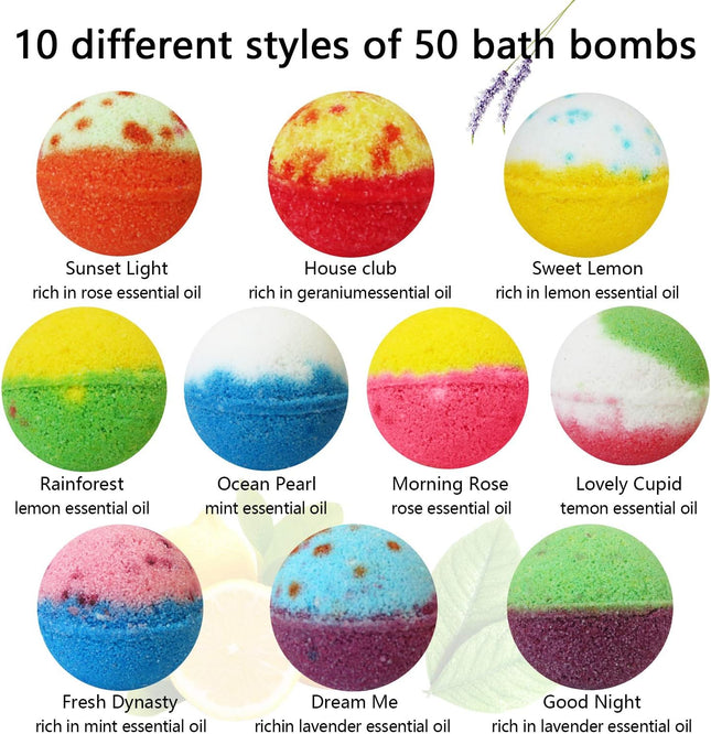 Bath Bombs Gift Set, 50 Handmade Bulk Bath Bombs for Kids, Women, Men, Wonderful