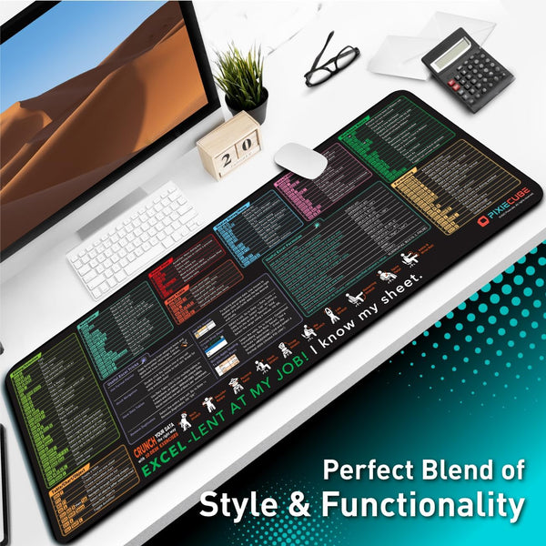 Pixiecube Excel Cheat Sheet Desk Pad | Excel Shortcut Keys Mouse Pad | Extended Large XL Gaming Mousepad | PC Office Spreadsheet Keyboard Mat |