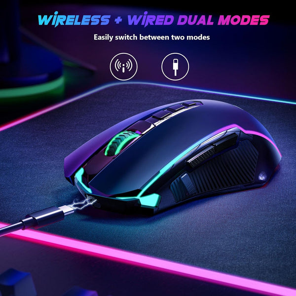 Redragon Gaming Mouse, Wireless Mouse Gaming with 8000 DPI, PC Gaming Mice with Fire Button, RGB Backlit Programmable Ergonomic Mouse Gamer,