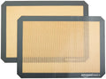 Amazon Basics Rectangular Silicone, Non-Stick Reusable, Food Safe Baking Mat, Pack of 2, 16.5"L X 11.6"W, New Beige/Gray