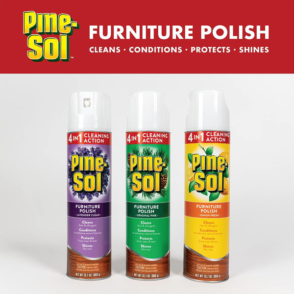 Pine-Sol Furniture Polish, Lemon Scent - Wood Furniture Spray Gives You a Powerful Clean You Can Trust , 12.7 Ounces - 6 Pack