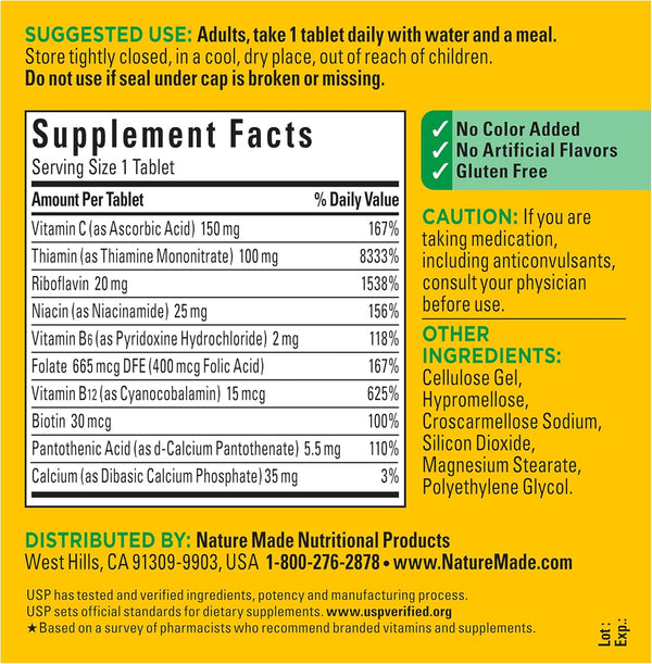 Nature Made Super B Complex with Vitamin C and Folic Acid, Dietary Supplement for Immune Support, 360 Tablets, 360 Day Supply