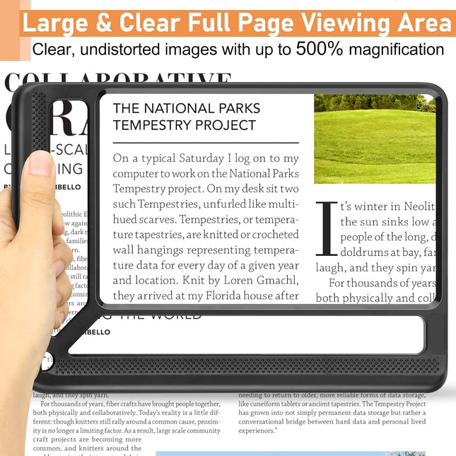 5X Full Page Magnifying Glass for Reading, Lightweight Rectangular Magnifier Provides Large Book Page Viewing Area, Upgr