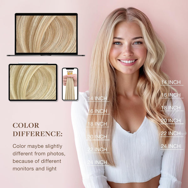 GOO GOO I Tip Hair Extensions Real Human Hair, 14inch 50g 100S, Cold Fusion I Tip Hair Extensions,18A/613A Dark Blonde Highlighted Bleach Blonde