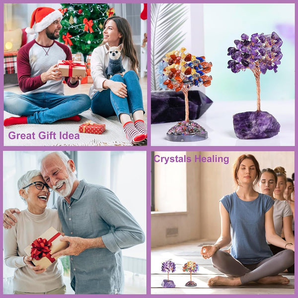 Amethyst Crystal Tree of Life,Money Tree Decorations,Crystals and Healing Stones,Reiki Positive Energy Gemstones,Purple Room Office Desk Feng Shui