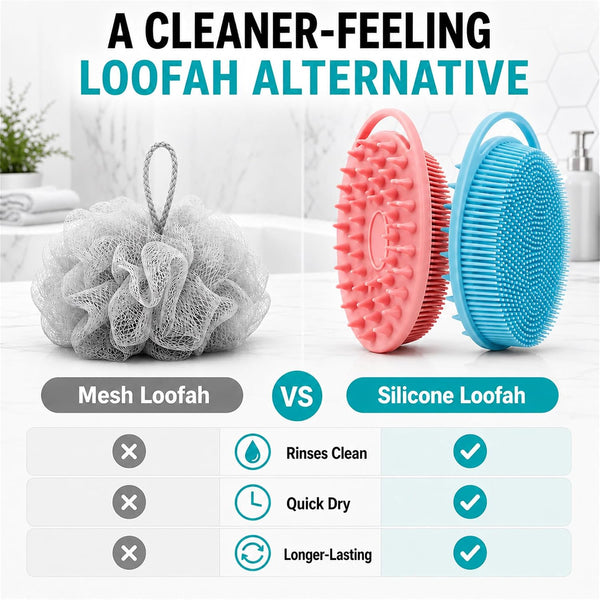 2 Pack Silicone Body Scrubber, Loofah Double-Sided Body Brush,Shower Scrubber and Scalp Massager Shampoo Brush for Sensitive Kids Women Men All