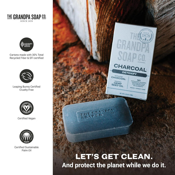 The Grandpa Soap Company Charcoal Bar Soap - With Activated Charcoal Hemp Seed and Mint Oil, Detoxifies, Draws Out Dirt and Toxins, Clear