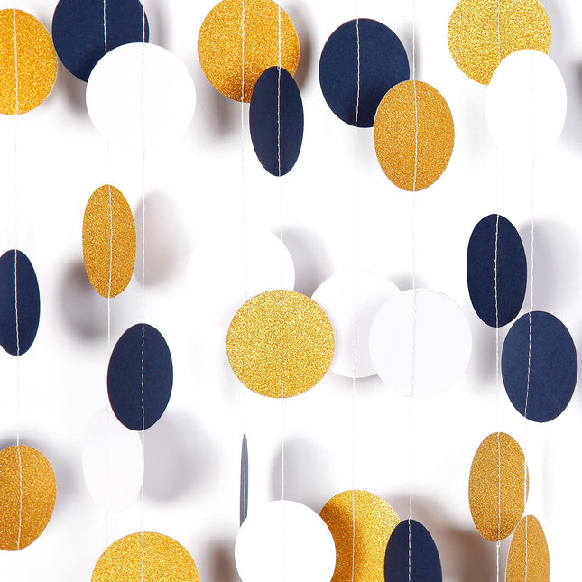 Navy-Blue White-Gold Party-Decorations Streamers Garland - 52Ft Graduation 2025 Glitter Hanging Paper Banner, Men Boy Bi