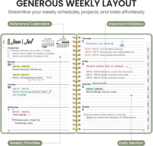 Planner 2026-2027, 8.5" x 11" Weekly and Monthly Academic Year Planner Calendar, July 2026 - June 2027, Hardcover Large School Planning Agenda
