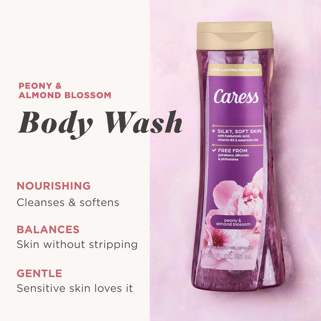 Caress Body Wash for Women, Peony & Almond Blossom, Shower Gel Moisturizing Body