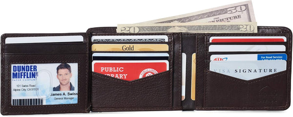 Alpine Swiss RFID Luka Men's Flip ID Wallet Deluxe Capacity ID Bifold With Divided Bill Section Camden Collection Soft Nappa Brown One Size Soft