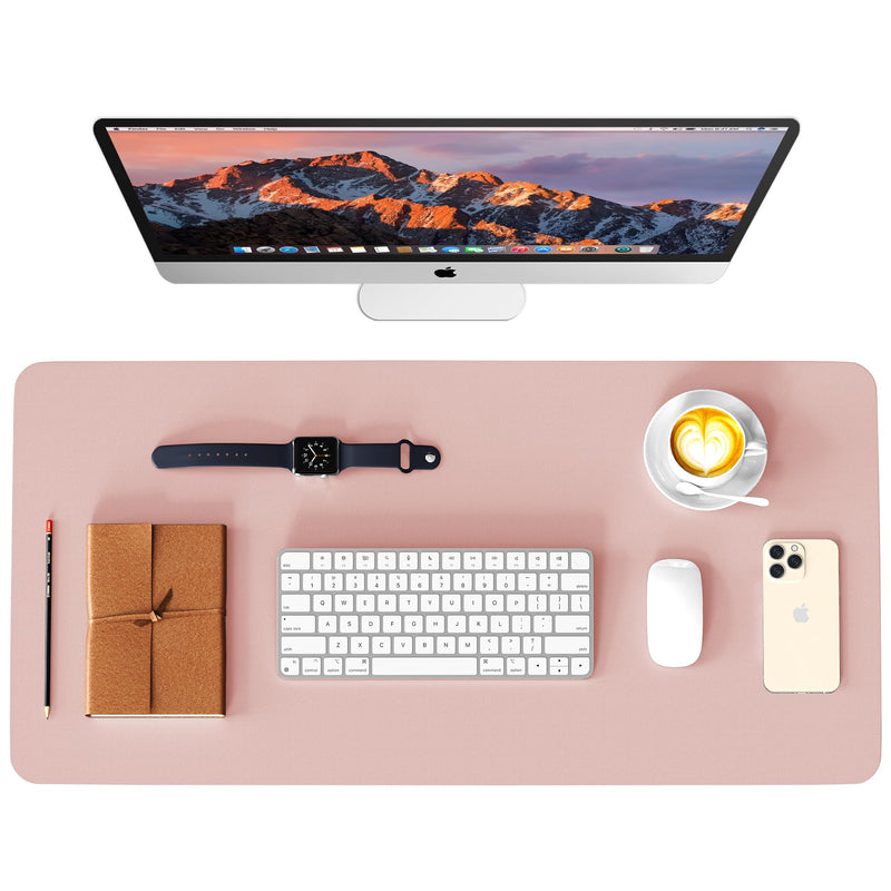 Double-Sided Leather Desk Pad, Non-Slip Mouse Mat (Pink/Silver) 35.4x17 in Pink/Silver 35.4" x 17"