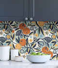 NuWallpaper x Pip & Lo Navy Clementine Garden Peel Stick Wallpaper, PLS4199