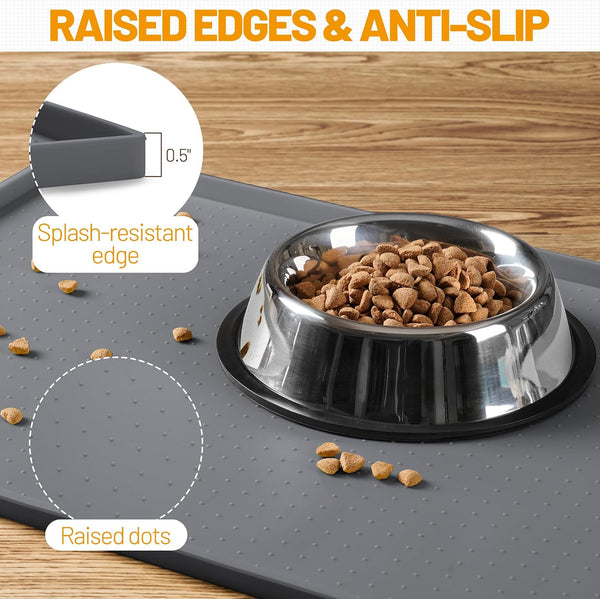 Hubulk Dog Feeding Mat,100% Waterproof BPA Free Silicone Pet Food and Water Bowl Placemat,Dishwasher, High Raised Edge to Prevent Spills,Nonslip