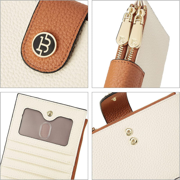BOSTANTEN Leather Wallets for Women Large RFID Blocking Slim Bifold Purse Card Holder with Zipper Pocket Beige Brown Large 0-beige-brown